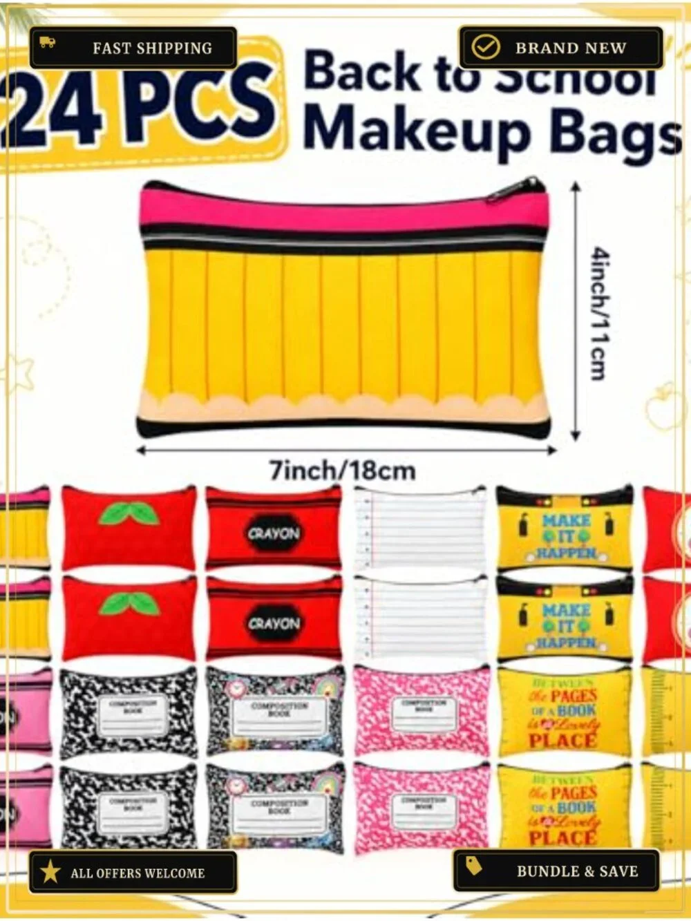 Teacher Appreciation Makeup Bags, Canvas Pencil Cases, Travel Toiletry Pouches,